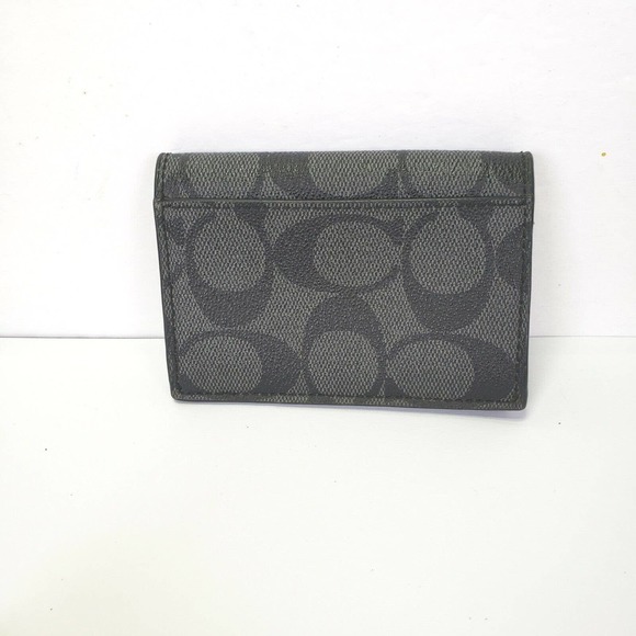 Coach Men's Black Gray Leather Small Bifold Wallet Card Holder Compact Unisex - Picture 2 of 9